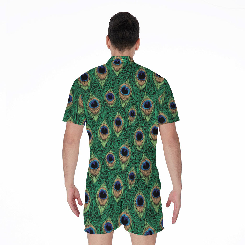 Peacock Tail Pattern Print Men's Rompers