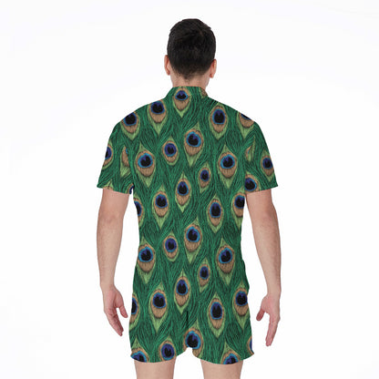 Peacock Tail Pattern Print Men's Rompers