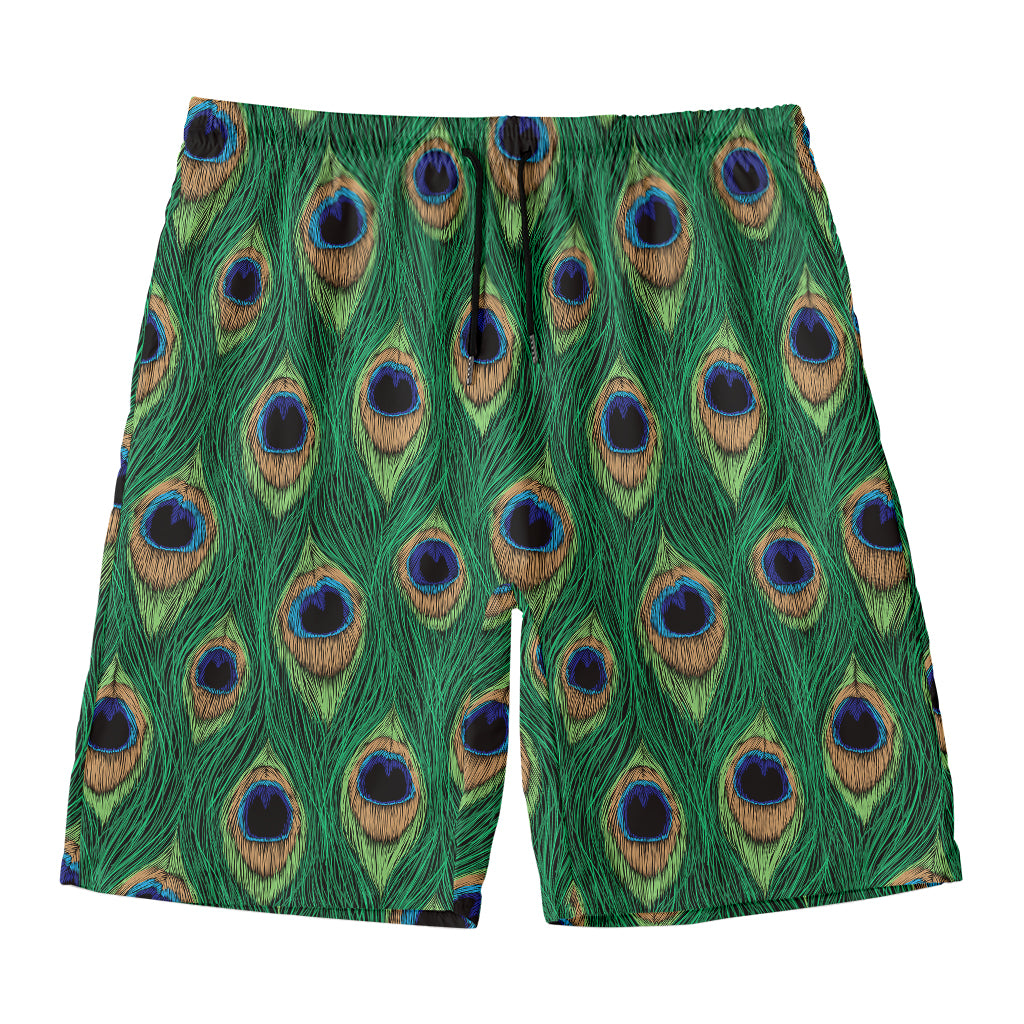 Peacock Tail Pattern Print Men's Swim Trunks