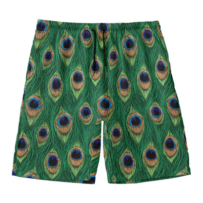 Peacock Tail Pattern Print Men's Swim Trunks