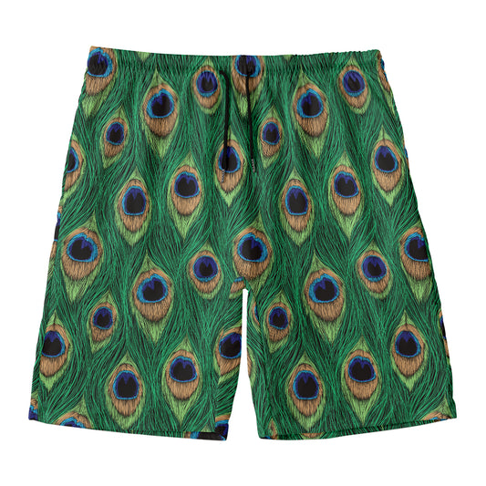 Peacock Tail Pattern Print Men's Swim Trunks