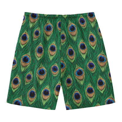 Peacock Tail Pattern Print Men's Swim Trunks