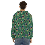 Peacock Tail Pattern Print Men's Velvet Pullover Hoodie