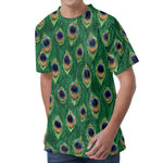 Peacock Tail Pattern Print Men's Velvet T-Shirt