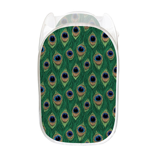 Peacock Tail Pattern Print Mesh Laundry Hamper