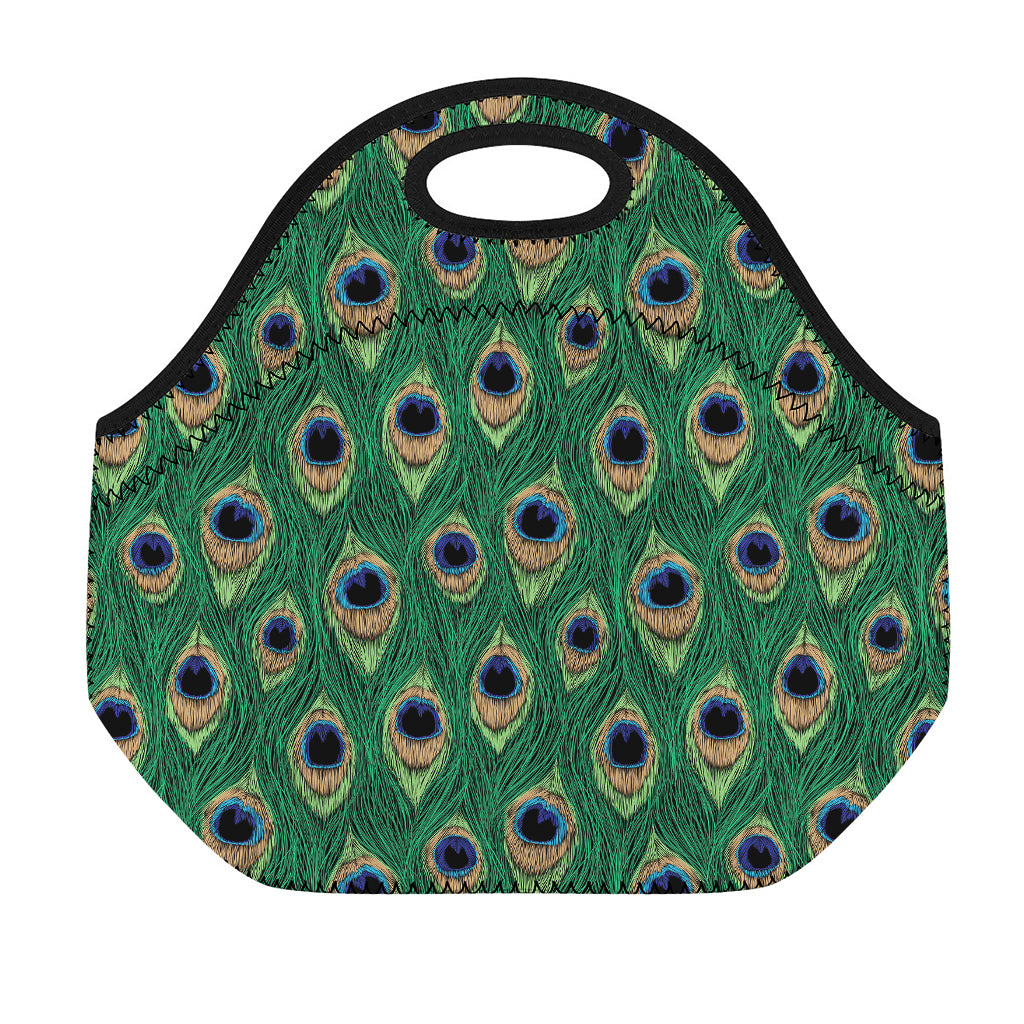 Peacock Tail Pattern Print Neoprene Lunch Bag