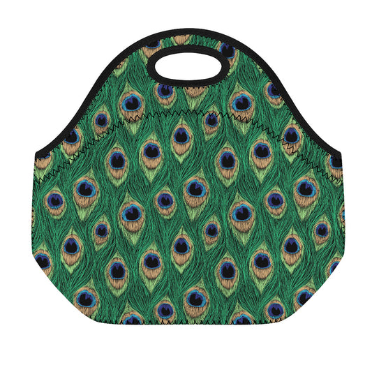 Peacock Tail Pattern Print Neoprene Lunch Bag