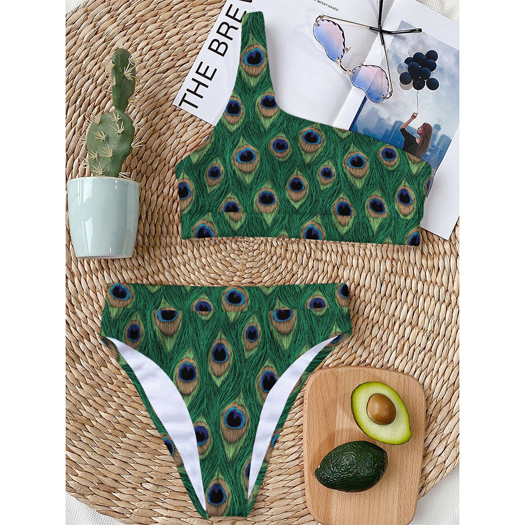 Peacock Tail Pattern Print One Shoulder Bikini Top