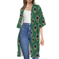Peacock Tail Pattern Print Open Front Beach Cover Up