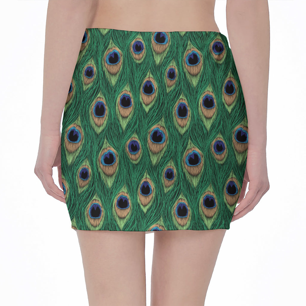 Peacock Tail Pattern Print Pencil Mini Skirt