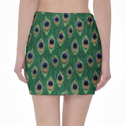 Peacock Tail Pattern Print Pencil Mini Skirt