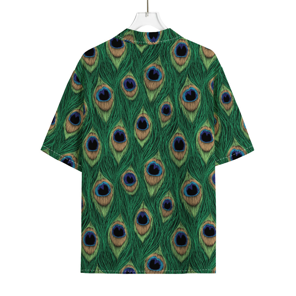 Peacock Tail Pattern Print Rayon Hawaiian Shirt