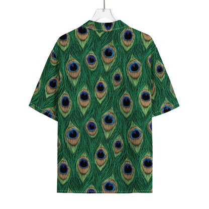 Peacock Tail Pattern Print Rayon Hawaiian Shirt