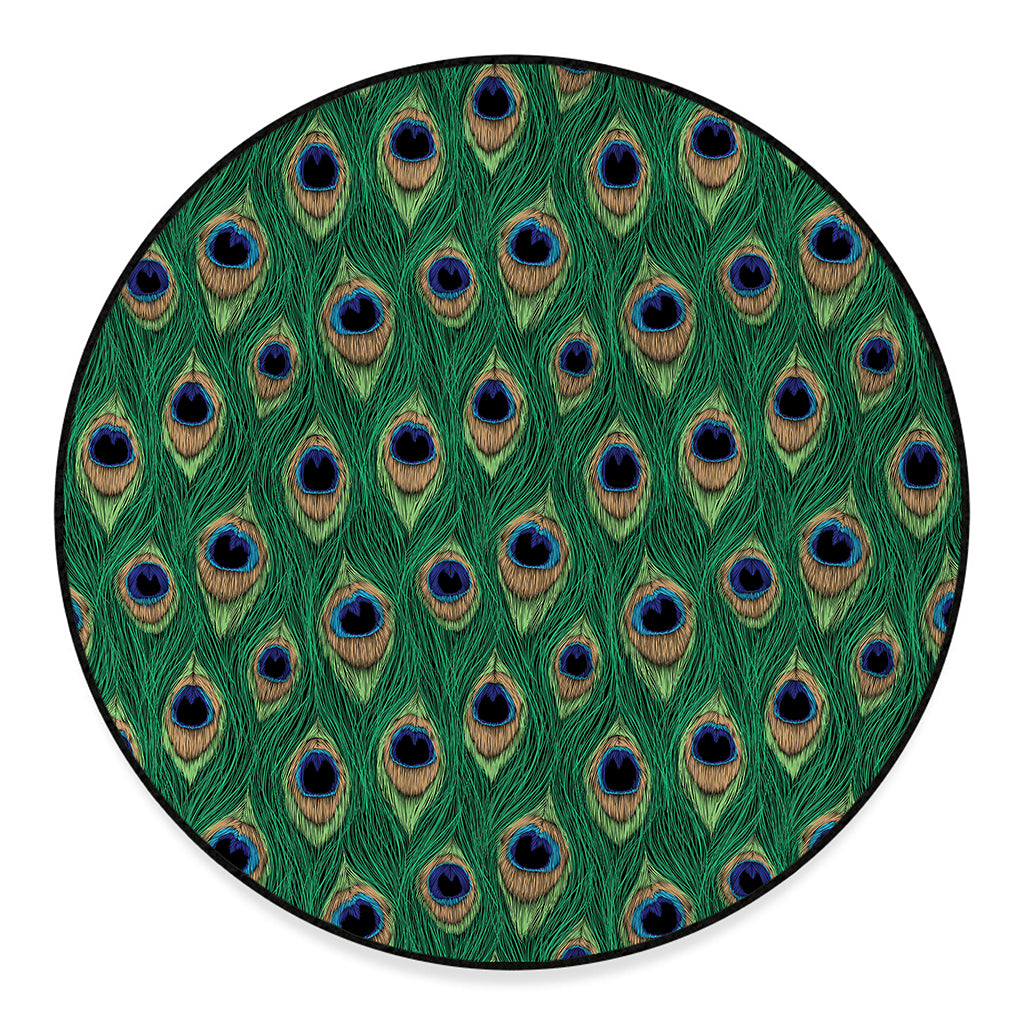 Peacock Tail Pattern Print Round Floor Mat