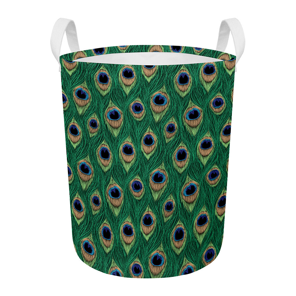 Peacock Tail Pattern Print Round Laundry Basket