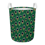 Peacock Tail Pattern Print Round Laundry Basket