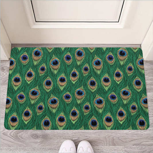 Peacock Tail Pattern Print Rubber Doormat