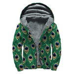 Peacock Tail Pattern Print Sherpa Lined Zip Up Hoodie