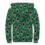 Peacock Tail Pattern Print Sherpa Lined Zip Up Hoodie