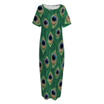 Peacock Tail Pattern Print Short Sleeve Long Nightdress