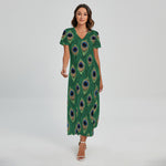 Peacock Tail Pattern Print Short Sleeve Maxi Dress