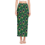 Peacock Tail Pattern Print Side Slit Maxi Skirt