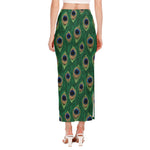 Peacock Tail Pattern Print Side Slit Maxi Skirt
