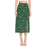 Peacock Tail Pattern Print Side Slit Midi Skirt