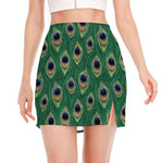 Peacock Tail Pattern Print Side Slit Mini Skirt