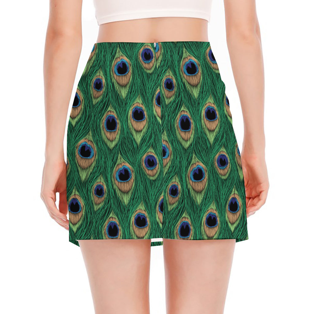 Peacock Tail Pattern Print Side Slit Mini Skirt