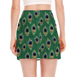 Peacock Tail Pattern Print Side Slit Mini Skirt