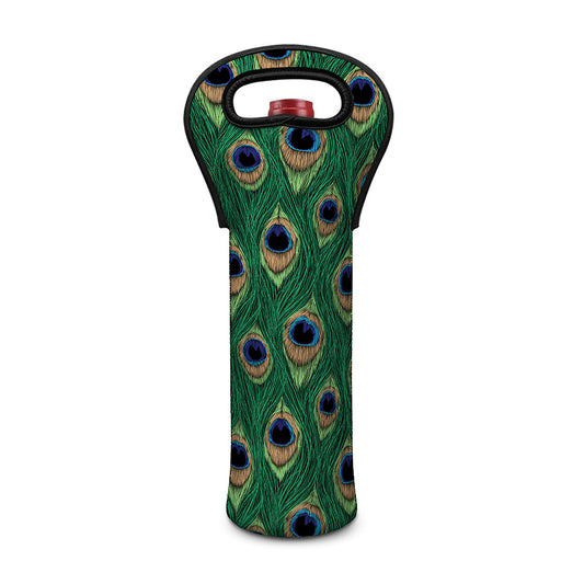 Peacock Tail Pattern Print Single Neoprene Wine Tote
