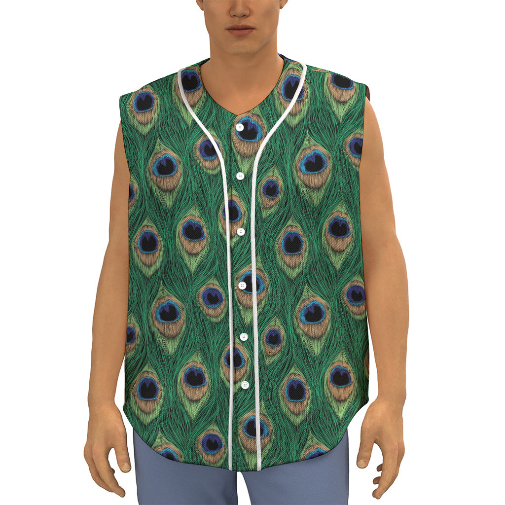 Peacock Tail Pattern Print Sleeveless Baseball Jersey