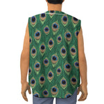 Peacock Tail Pattern Print Sleeveless Baseball Jersey
