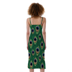 Peacock Tail Pattern Print Slim Fit Midi Cami Dress