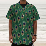Peacock Tail Pattern Print Textured Short Sleeve Shirt