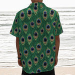 Peacock Tail Pattern Print Textured Short Sleeve Shirt