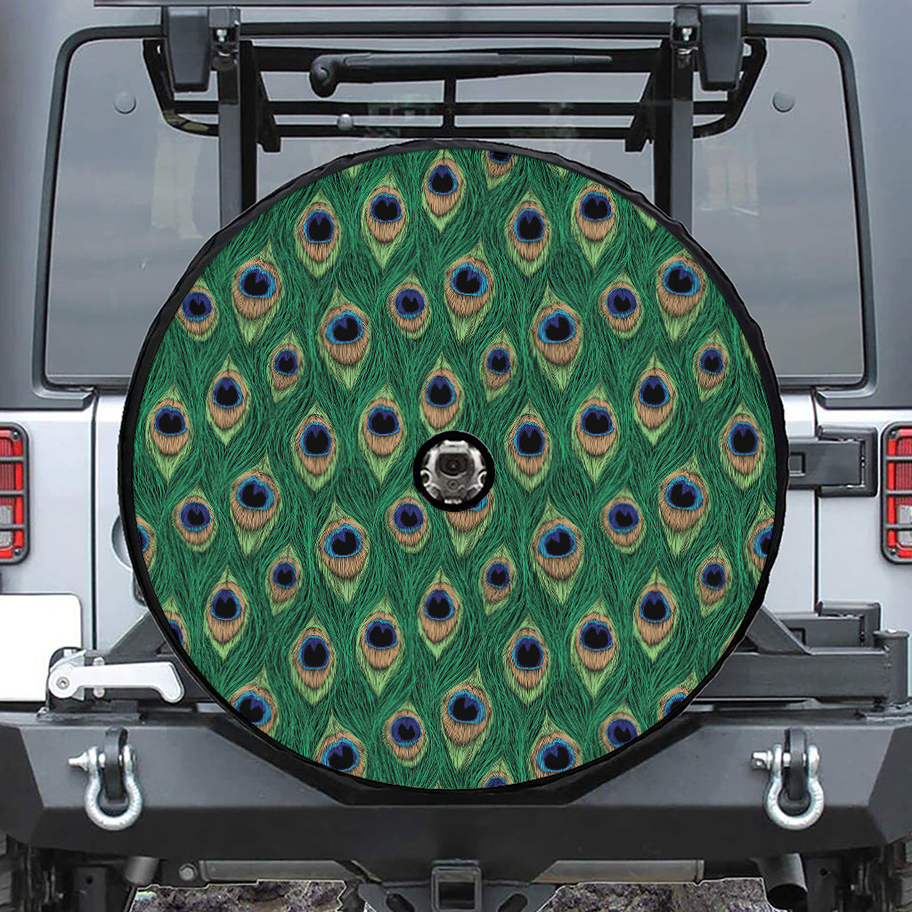Peacock Tail Pattern Print Tire Cover With Camera Hole