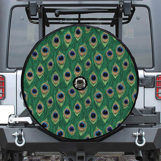 Peacock Tail Pattern Print Tire Cover With Camera Hole