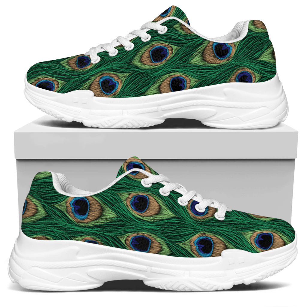Peacock Tail Pattern Print White Chunky Shoes