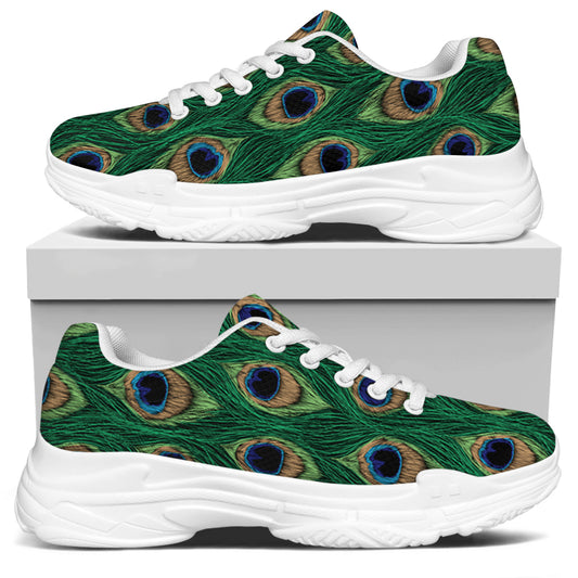 Peacock Tail Pattern Print White Chunky Shoes
