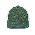 Peacock Tail Pattern Print White Mesh Trucker Hat