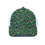 Peacock Tail Pattern Print White Mesh Trucker Cap