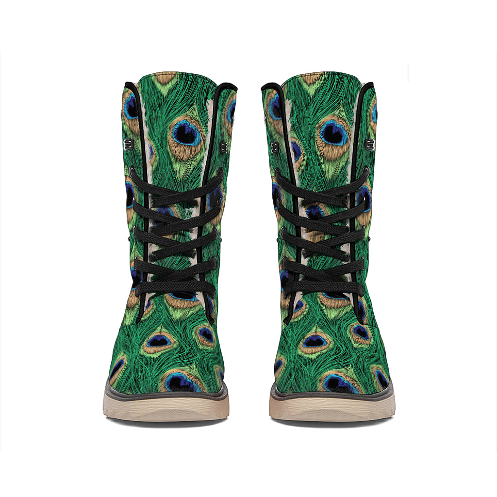 Peacock Tail Pattern Print Winter Boots