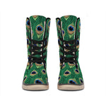 Peacock Tail Pattern Print Winter Boots