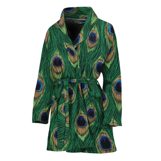 Peacock Tail Pattern Print Women's Bathrobe