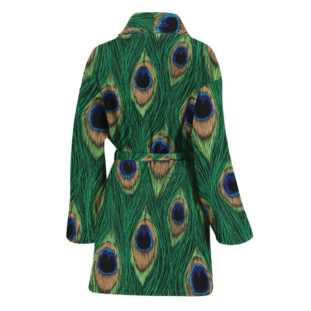 Peacock Tail Pattern Print Women's Bathrobe