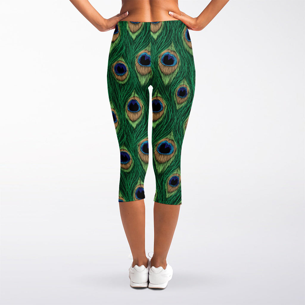 Peacock Tail Pattern Print Women's Capri Leggings