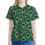 Peacock Tail Pattern Print Women's Polo Shirt