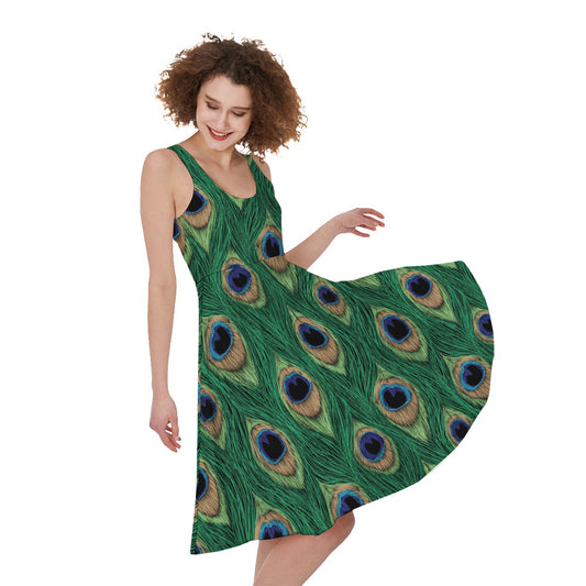 Peacock Tail Pattern Print Women's Sleeveless Dress